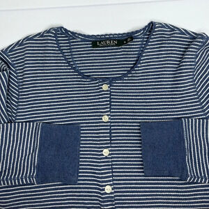 Lauren Ralph Lauren Women’s XL Blue Striped 100% Cotton Casual Top Comfy Shirt